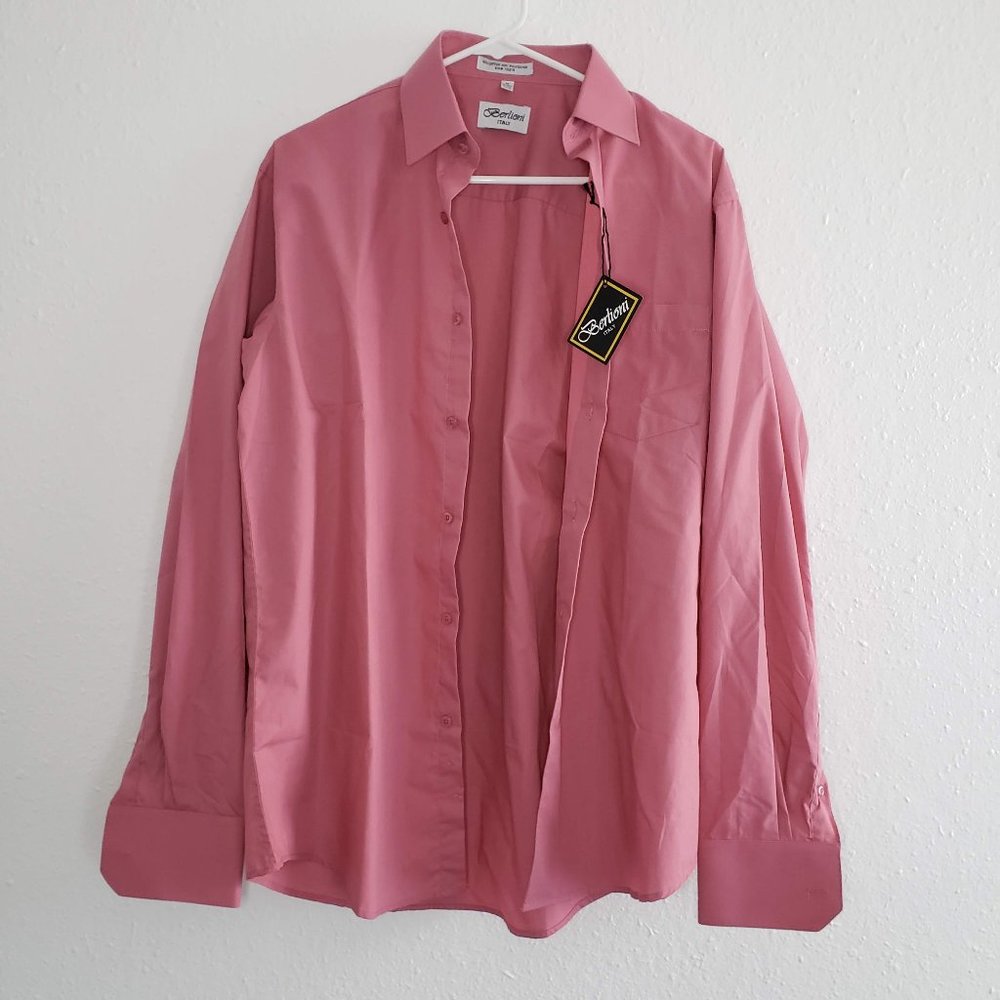 New Berlioni Italy Men's Size M 34/35 (15-15.5) Pink Button Down Dress Shirt